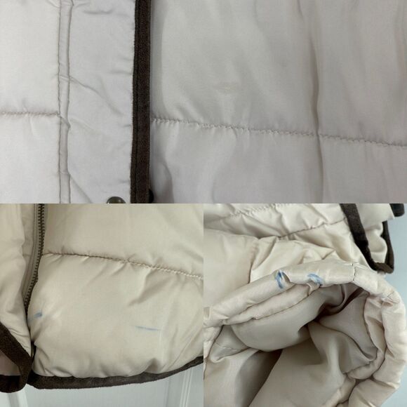Old Navy Women's Puffer Jacket Faux Fur Collar Cream Brown Trim Size S *Stains* - Picture 5 of 11
